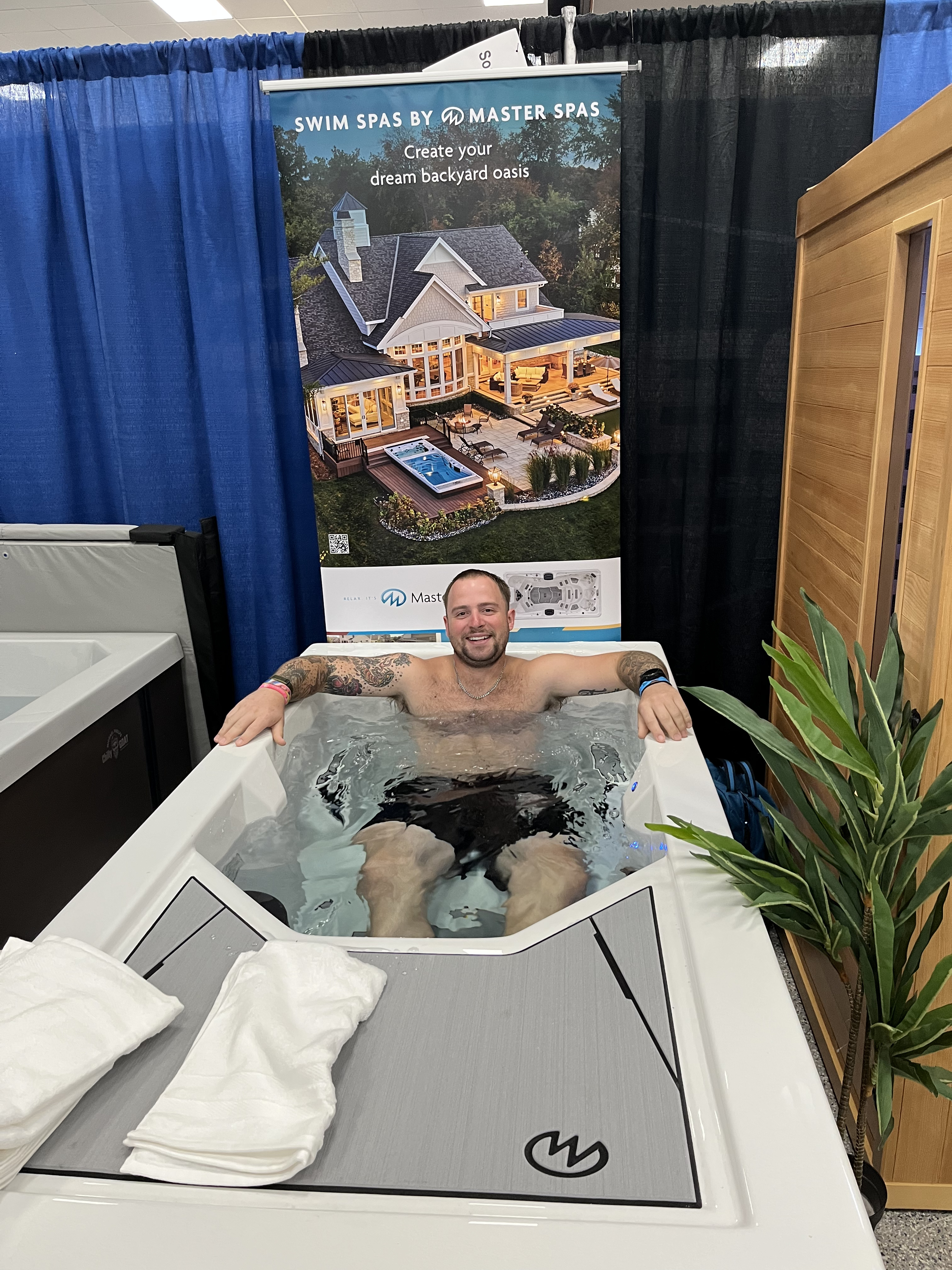 Customer relaxing in swim spa